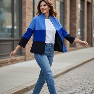 Joseph Ribkoff Blue and Black Colorblock Blazer